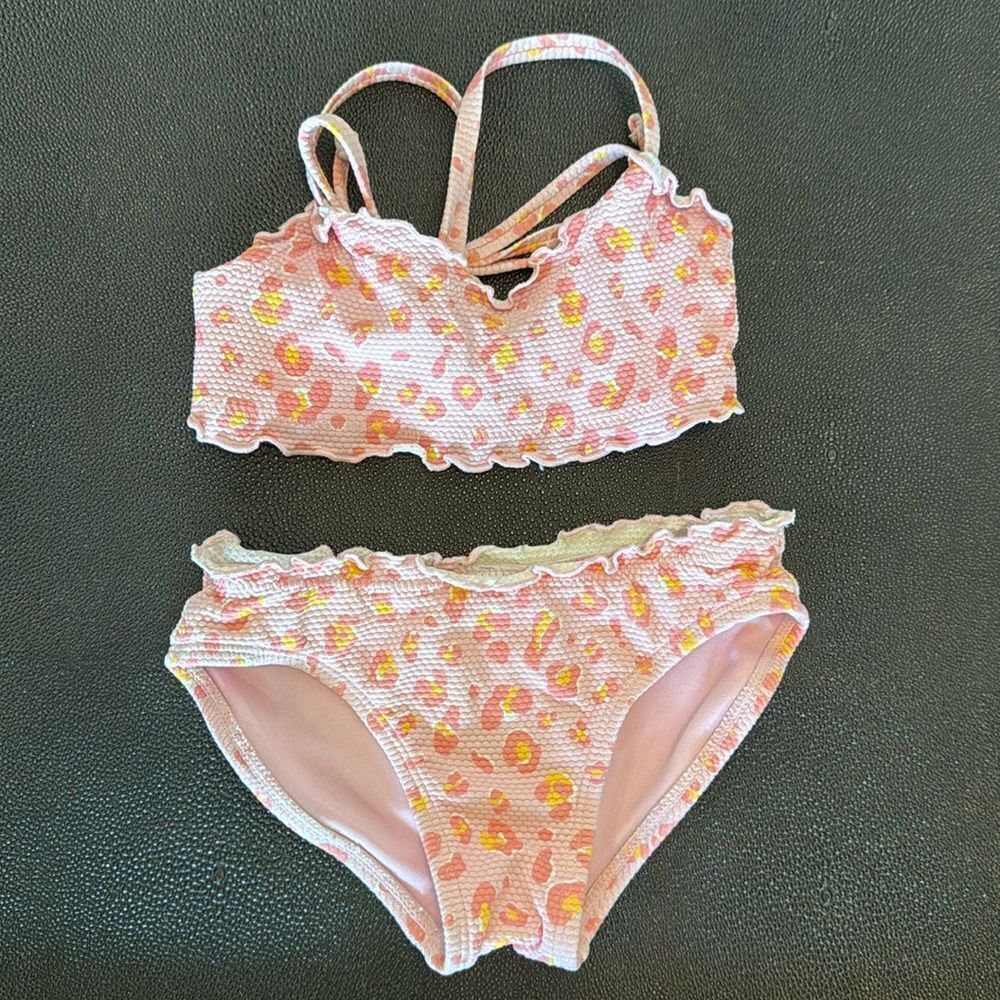Art Class Leopard print Bikini set pink/yellow girl size 4/5